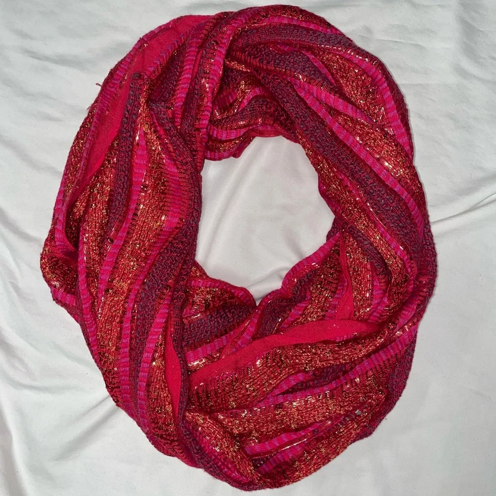 Collection Eighteen Red Burgundy Gold Sparkly Knit Scarf
